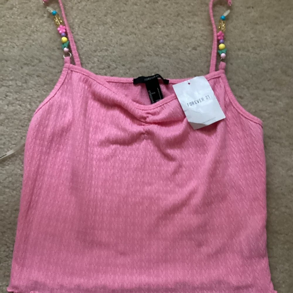 forever 21 pink tank with beaded strings